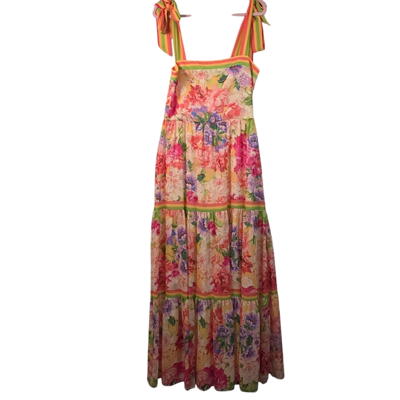 Flying Tomato Floral Tiered Maxi Dress Tie Strap Cottagecore M - Picture 2 of 11